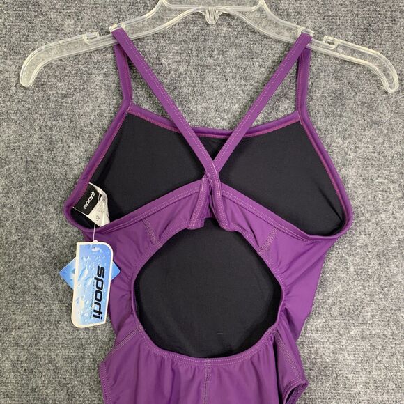 Sporti 1 Pc Bathing Suit NWT Padded Bra High Leg Thin Strap Purple Sz 32 - Picture 7 of 11